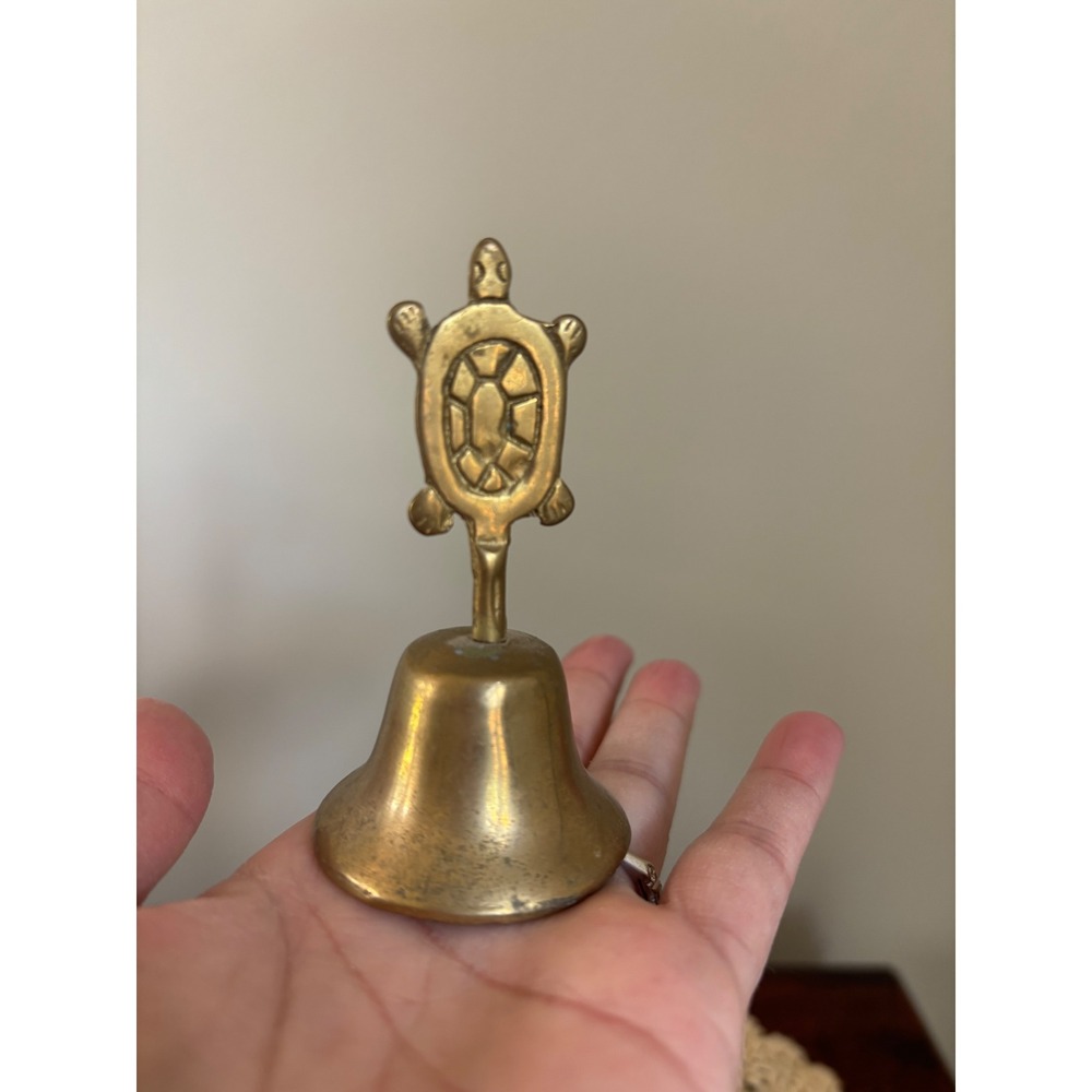 Vintage Solid Brass Turtle Bell Handbell Gold